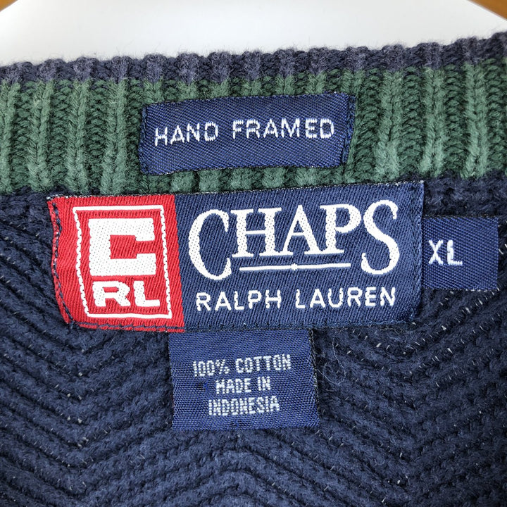 Ralph Lauren CHAPS Herringbone Cotton Knit Sweater Men's XL cotton navy blue type Vintage Second Hand
