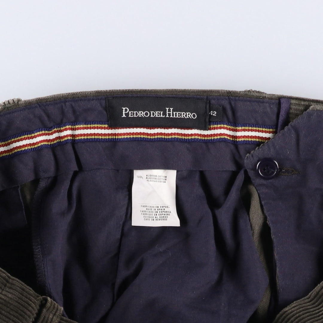 PEDRO DEL HIERRO Two-pleat Corduroy Pants, Made in Spain, Men's Size W33 cotton Khaki type sage green Vintage Second Hand