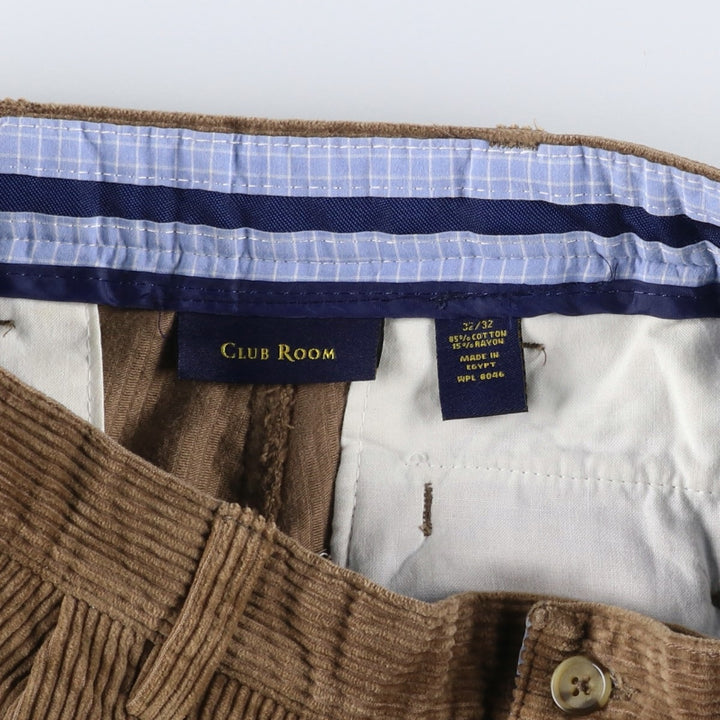 CLUB ROOM Two-pleat Corduroy Pants for Men, Size W32 cotton brown type Vintage Second Hand