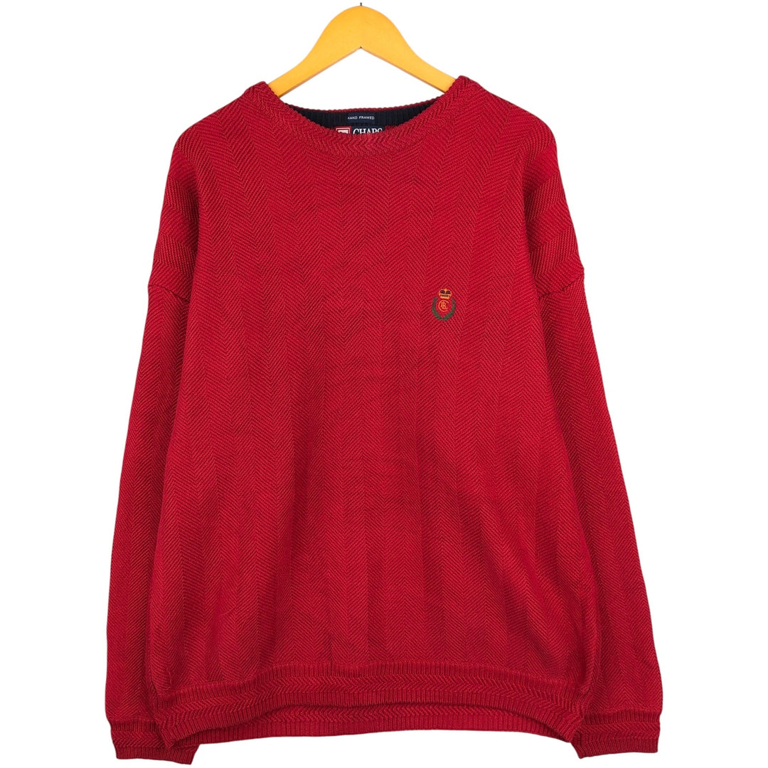 Ralph Lauren CHAPS Herringbone Cotton Knit Sweater, Men's Size L cotton red type Vintage Second Hand