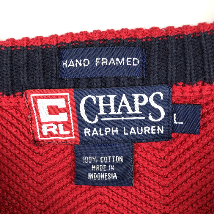 Ralph Lauren CHAPS Herringbone Cotton Knit Sweater, Men's Size L cotton red type Vintage Second Hand