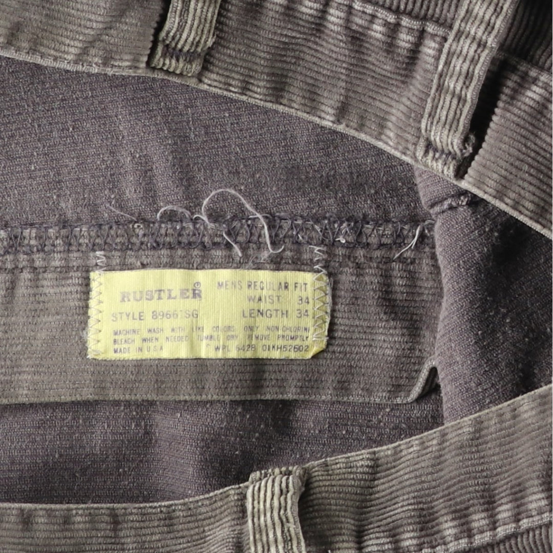 90'S Rustler Regular Fit Corduroy Pants, Made in USA, Men's, Size W33, Vintage unclear gray type Vintage Second Hand