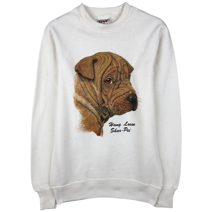 Vintage 80s-90'S BASSETT-WALKER Shar Pei Dog Print Animal Sweatshirt, Made in USA, Women's Size Small cotton white type Vintage Second Hand