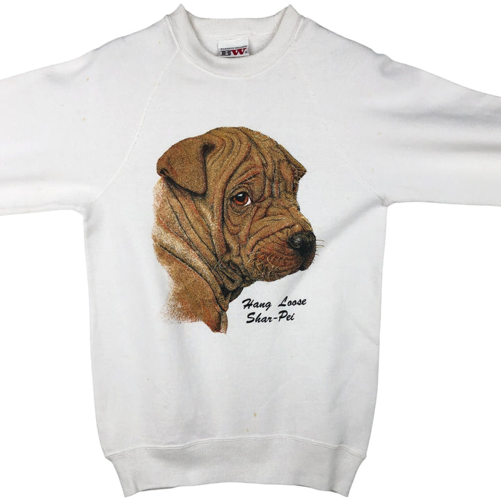 Vintage 80s-90'S BASSETT-WALKER Shar Pei Dog Print Animal Sweatshirt, Made in USA, Women's Size Small cotton white type Vintage Second Hand