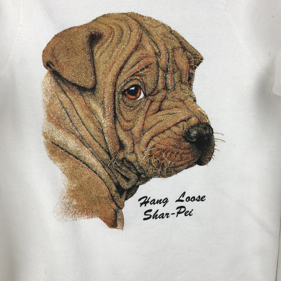 Vintage 80s-90'S BASSETT-WALKER Shar Pei Dog Print Animal Sweatshirt, Made in USA, Women's Size Small cotton white type Vintage Second Hand