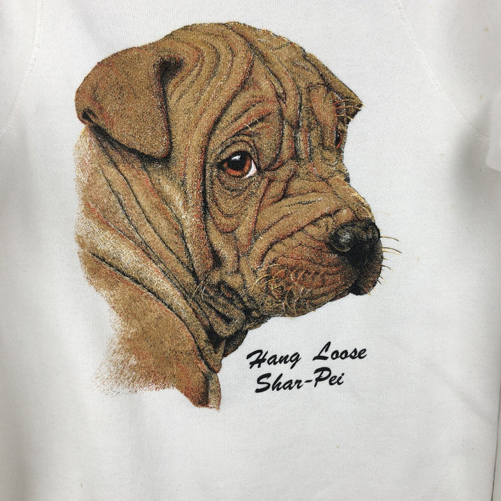 Vintage 80s-90'S BASSETT-WALKER Shar Pei Dog Print Animal Sweatshirt, Made in USA, Women's Size Small cotton white type Vintage Second Hand