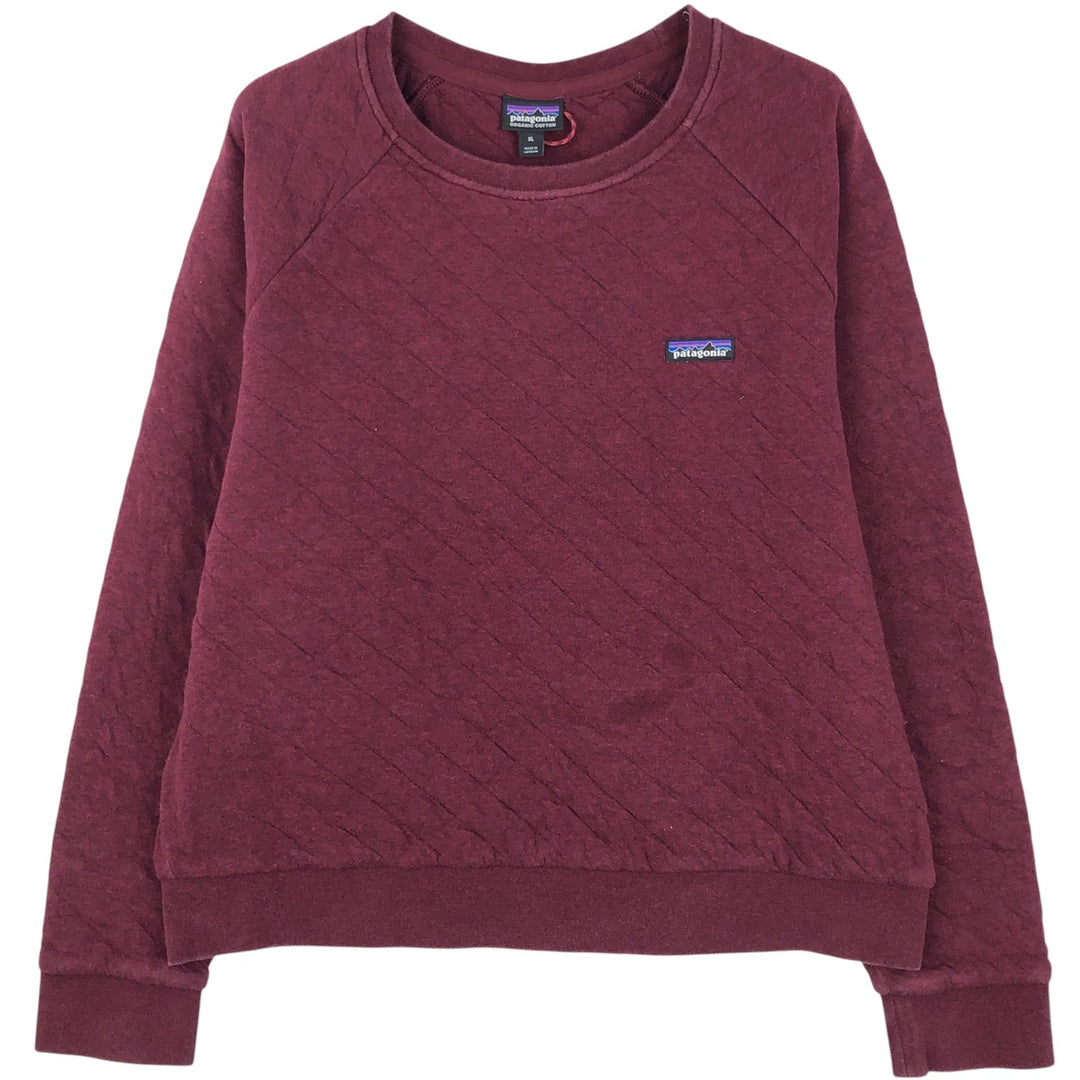 Patagonia Organic Cotton Quilted Crew Sweatshirt (25310FA20) with a Single Logo, Women's Size XL cotton wine-red Vintage Second Hand