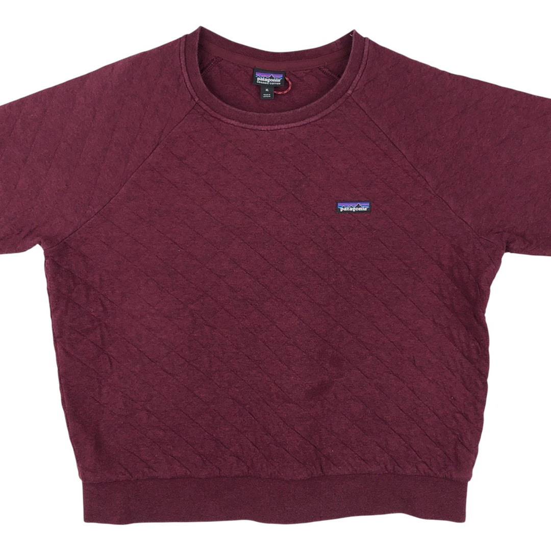 Patagonia Organic Cotton Quilted Crew Sweatshirt (25310FA20) with a Single Logo, Women's Size XL cotton wine-red Vintage Second Hand