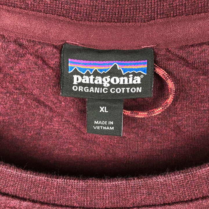 Patagonia Organic Cotton Quilted Crew Sweatshirt (25310FA20) with a Single Logo, Women's Size XL cotton wine-red Vintage Second Hand