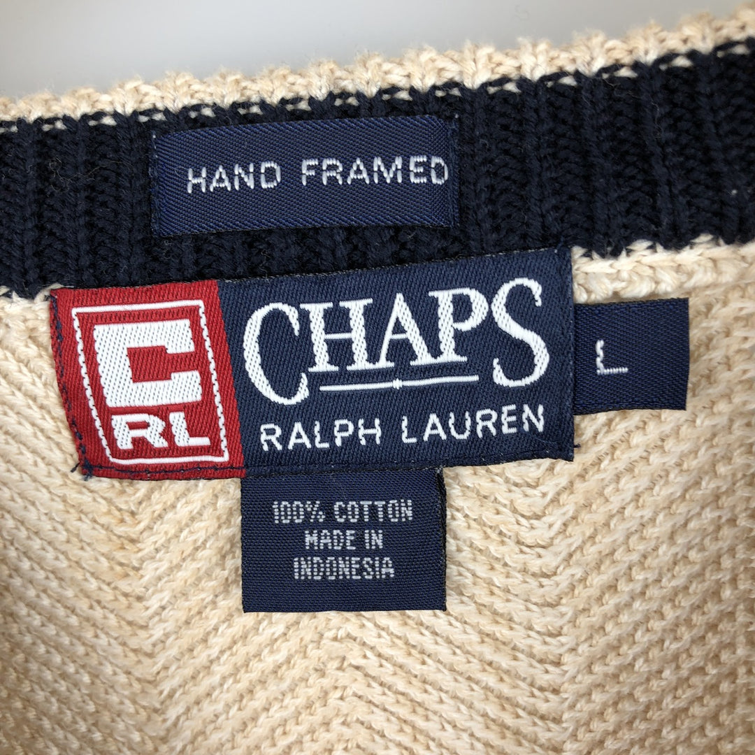 Ralph Lauren CHAPS Herringbone Cotton Knit Sweater, Men's Size L cotton unbleached Vintage Second Hand