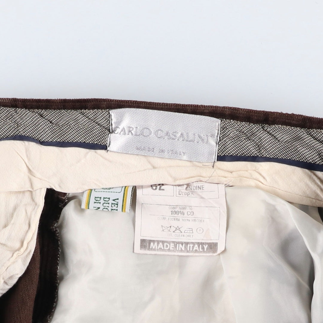 CARLO CASALINI Two-pleat Corduroy Pants, Made in Italy, Men's, Size W34 Viscose brown type Vintage Second Hand