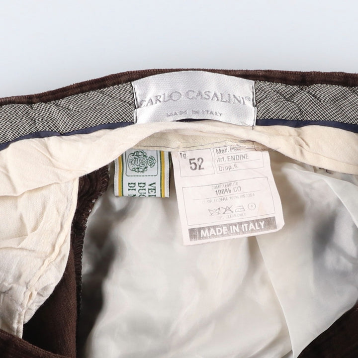 CARLO CASALINI Two-pleat Corduroy Pants, Made in Italy, Men's, Size W34 Viscose brown type Vintage Second Hand