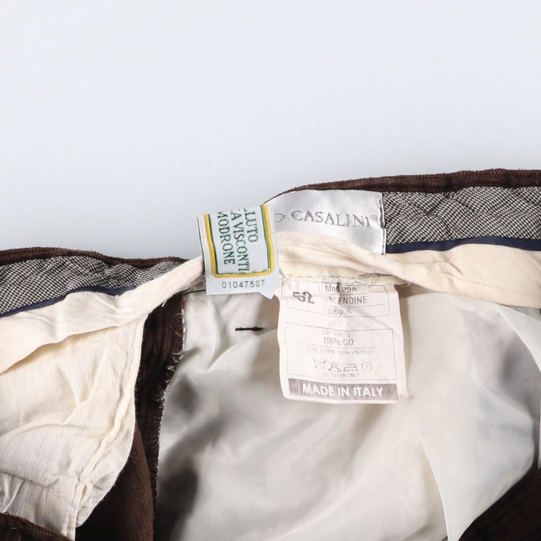 CARLO CASALINI Two-pleat Corduroy Pants, Made in Italy, Men's, Size W34 Viscose brown type Vintage Second Hand