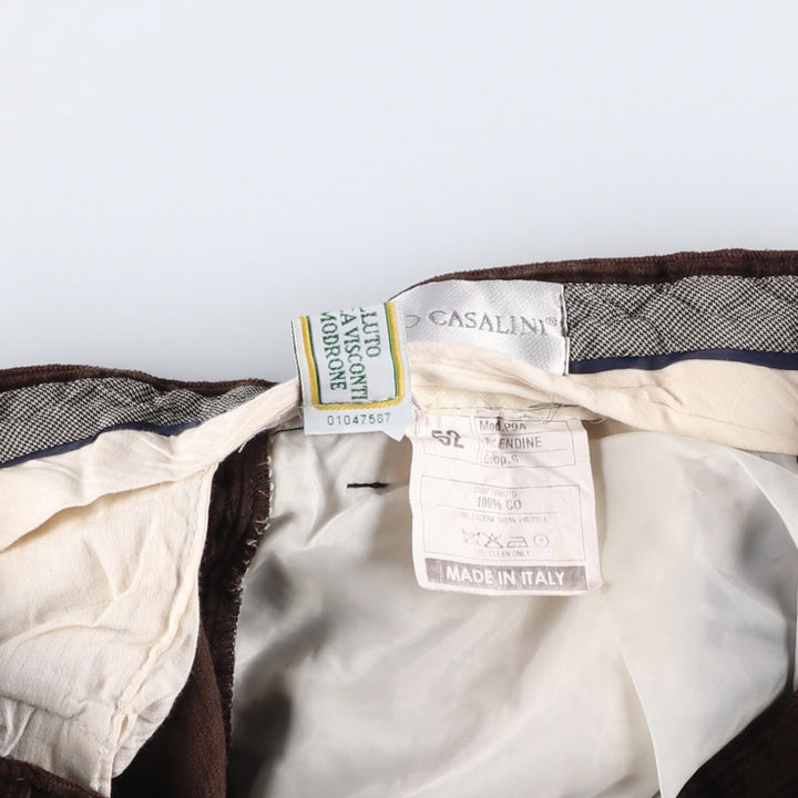 CARLO CASALINI Two-pleat Corduroy Pants, Made in Italy, Men's, Size W34 Viscose brown type Vintage Second Hand