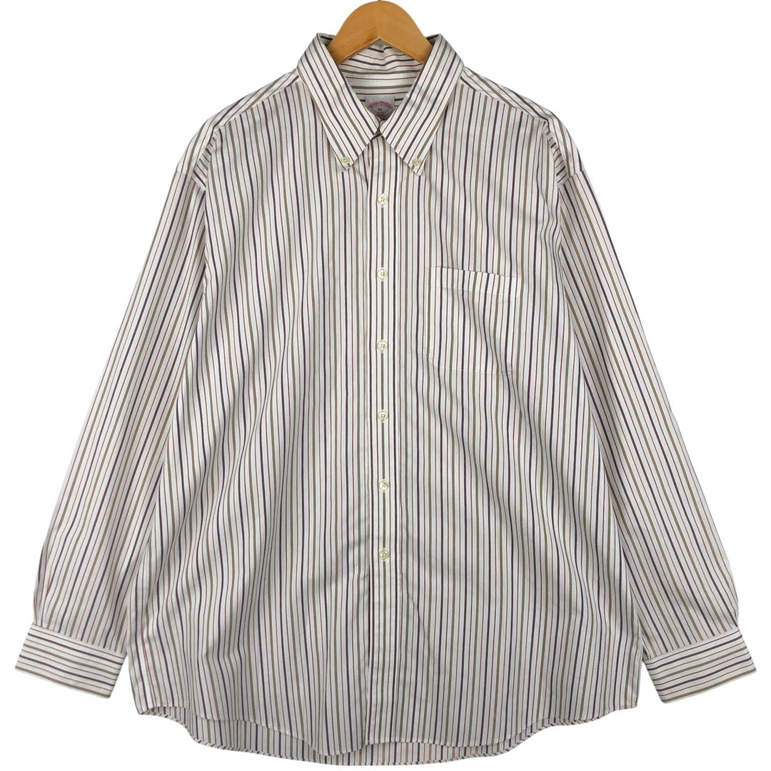 Brooks Brothers 346 Long Sleeve Button-Down Striped Shirt, Men's XL cotton white type Vintage Second Hand