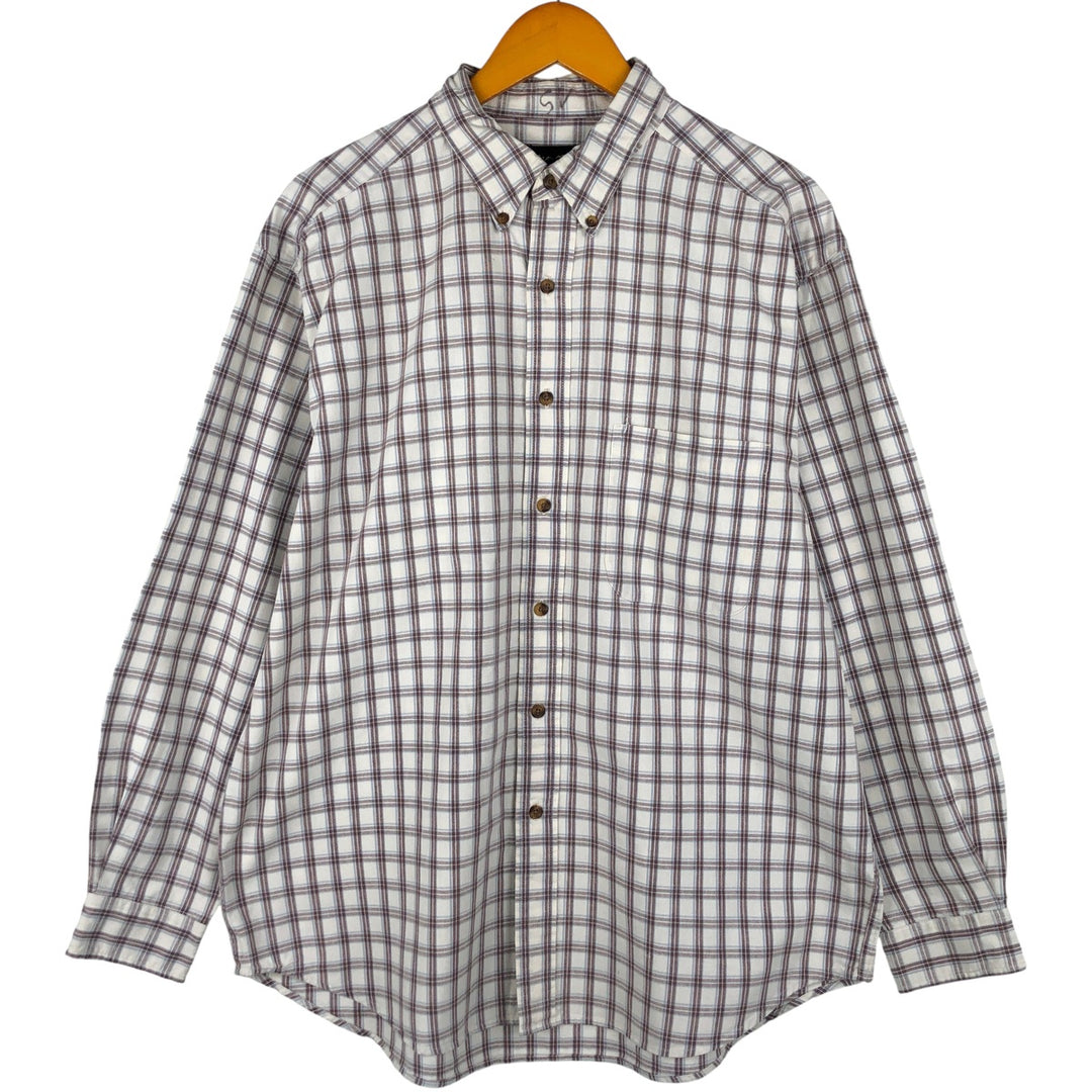 00'S Eddie Bauer long sleeve button down check shirt, men's size L cotton white type Vintage Second Hand