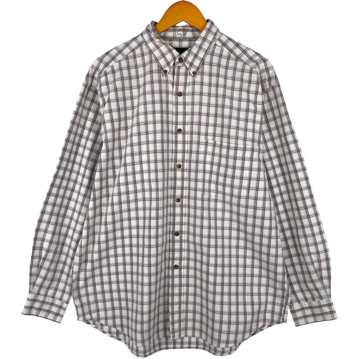 00'S Eddie Bauer long sleeve button down check shirt, men's size L cotton white type Vintage Second Hand