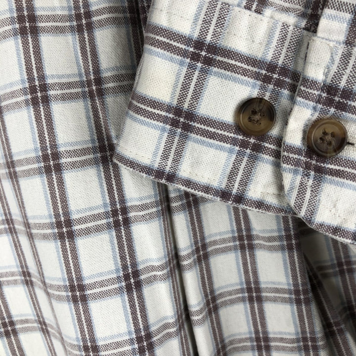 00'S Eddie Bauer long sleeve button down check shirt, men's size L cotton white type Vintage Second Hand