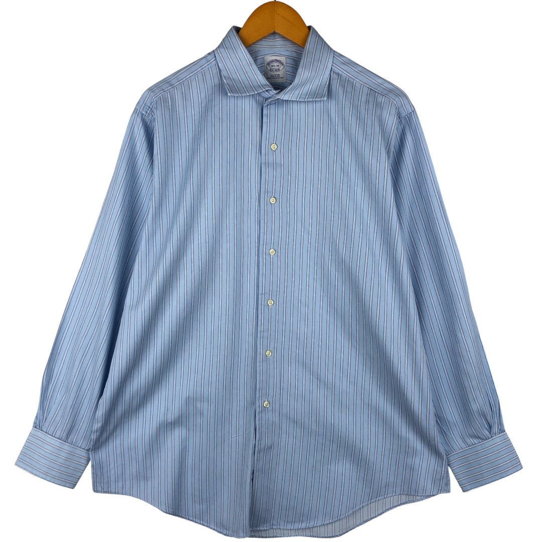 Vintage 1980s-1990'S Brooks Brothers Est. 1818 wide-collar long-sleeved cotton striped shirt, made in the USA, size L. cotton Blue type light blue Vintage Second Hand