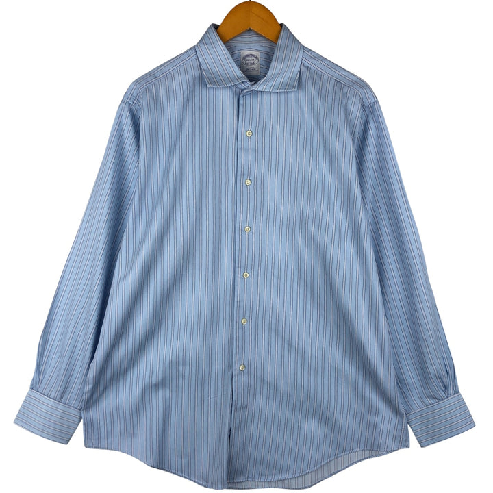 Vintage 1980s-1990'S Brooks Brothers Est. 1818 wide-collar long-sleeved cotton striped shirt, made in the USA, size L. cotton Blue type light blue Vintage Second Hand