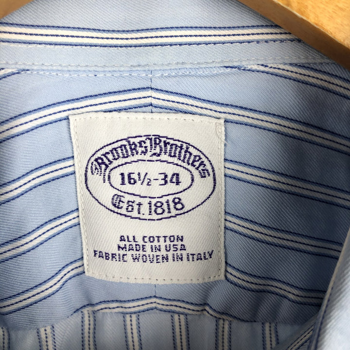Vintage 1980s-1990'S Brooks Brothers Est. 1818 wide-collar long-sleeved cotton striped shirt, made in the USA, size L. cotton Blue type light blue Vintage Second Hand