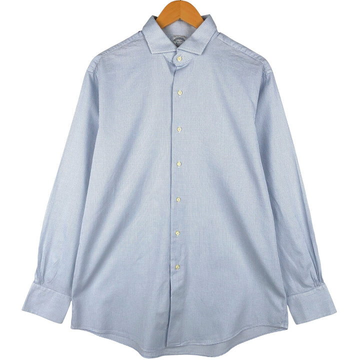 Vintage 80s-90'S Brooks Brothers wide-collar long-sleeve cotton check shirt, made in the USA, size L, men's cotton white type Vintage Second Hand
