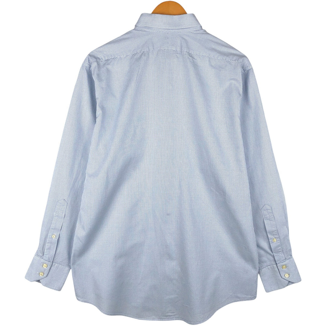 Vintage 80s-90'S Brooks Brothers wide-collar long-sleeve cotton check shirt, made in the USA, size L, men's cotton white type Vintage Second Hand