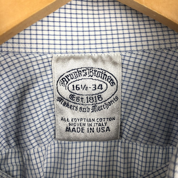 Vintage 80s-90'S Brooks Brothers wide-collar long-sleeve cotton check shirt, made in the USA, size L, men's cotton white type Vintage Second Hand