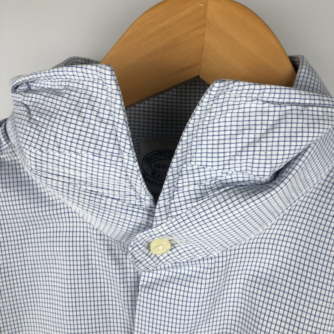 Vintage 80s-90'S Brooks Brothers wide-collar long-sleeve cotton check shirt, made in the USA, size L, men's cotton white type Vintage Second Hand