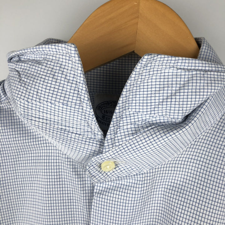 Vintage 80s-90'S Brooks Brothers wide-collar long-sleeve cotton check shirt, made in the USA, size L, men's cotton white type Vintage Second Hand