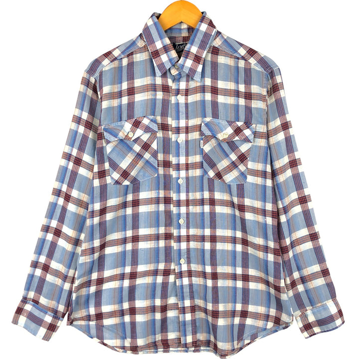 Vintage 1980'S Levi's Regular Fit Long Sleeve Cotton Check Shirt, Men's Size L unclear blue type Vintage Second Hand