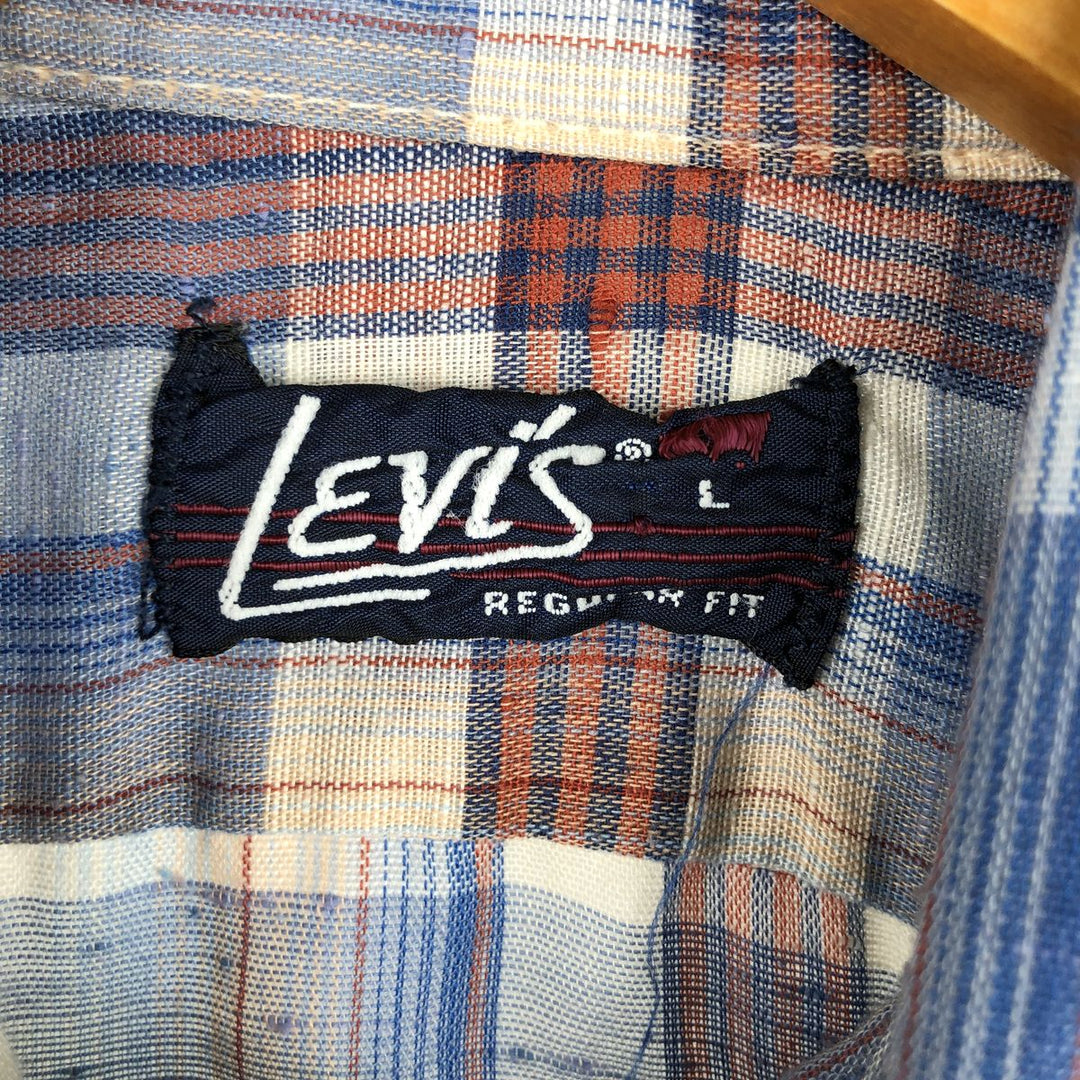 Vintage 1980'S Levi's Regular Fit Long Sleeve Cotton Check Shirt, Men's Size L unclear blue type Vintage Second Hand