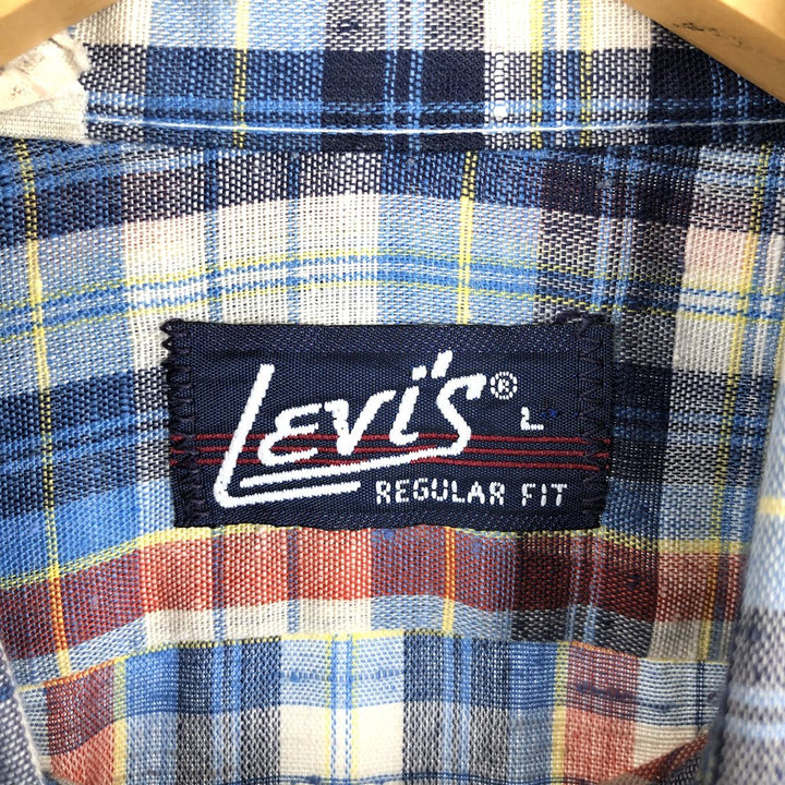 Vintage 1980'S Levi's Regular Fit Long Sleeve Cotton Check Shirt, Men's Size L unclear blue type Vintage Second Hand