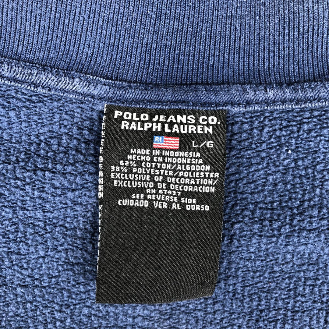 2000'S Ralph Lauren POLO JEANS COMPANY high-neck full-zip sweatshirt, men's size L cotton Navy blue Vintage Second Hand