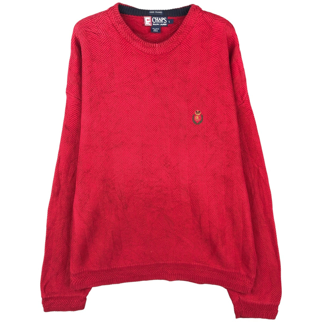 Ralph Lauren Chaps Herringbone Cotton Knit Sweater Men's Size L cotton red type Vintage Second Hand