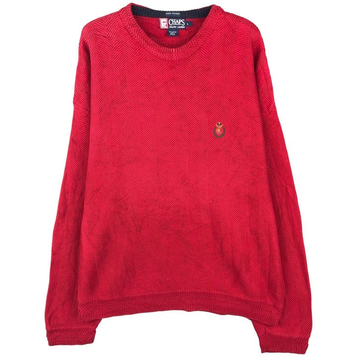 Ralph Lauren Chaps Herringbone Cotton Knit Sweater Men's Size L cotton red type Vintage Second Hand