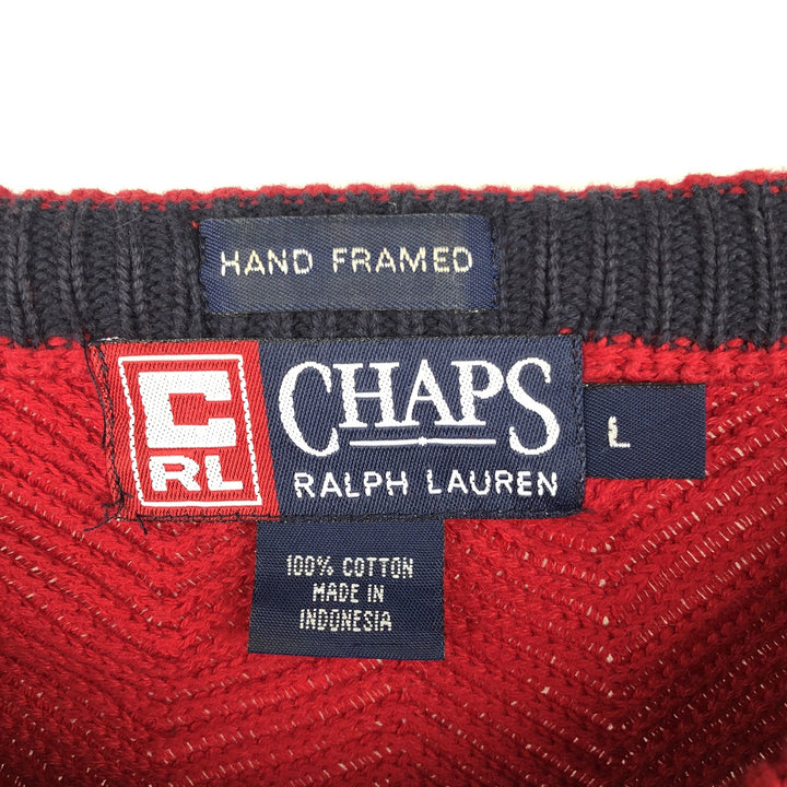 Ralph Lauren Chaps Herringbone Cotton Knit Sweater Men's Size L cotton red type Vintage Second Hand