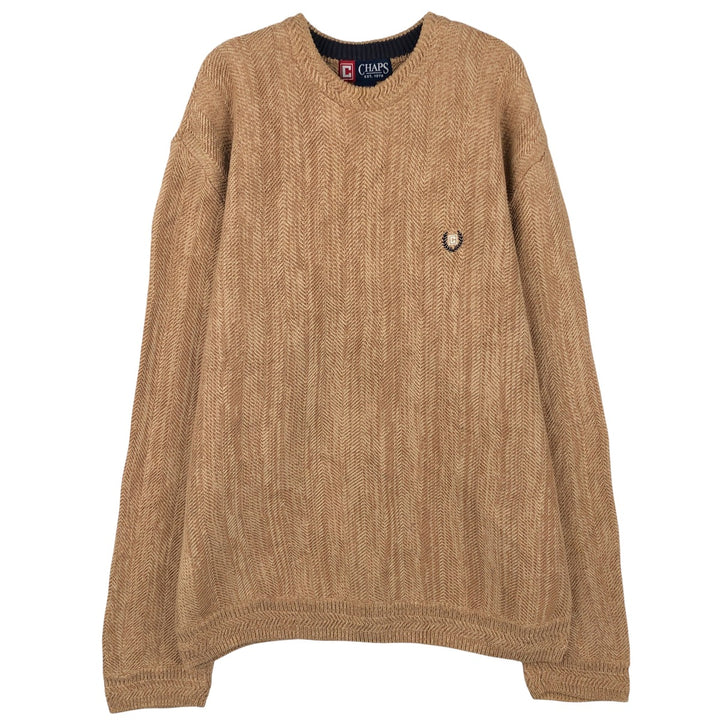 Ralph Lauren CHAPS Herringbone Cotton Knit Sweater, Men's Size L cotton Beige type Vintage Second Hand