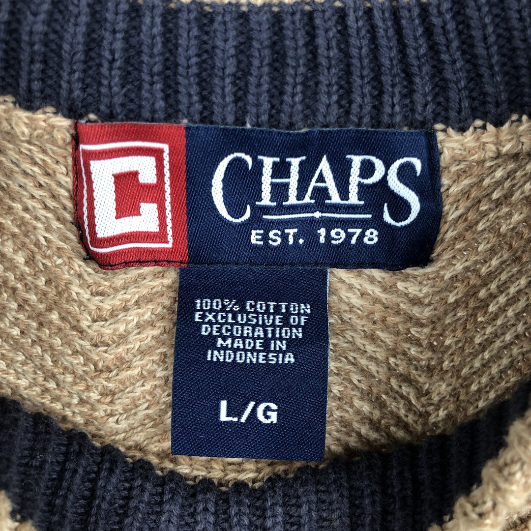 Ralph Lauren CHAPS Herringbone Cotton Knit Sweater, Men's Size L cotton Beige type Vintage Second Hand