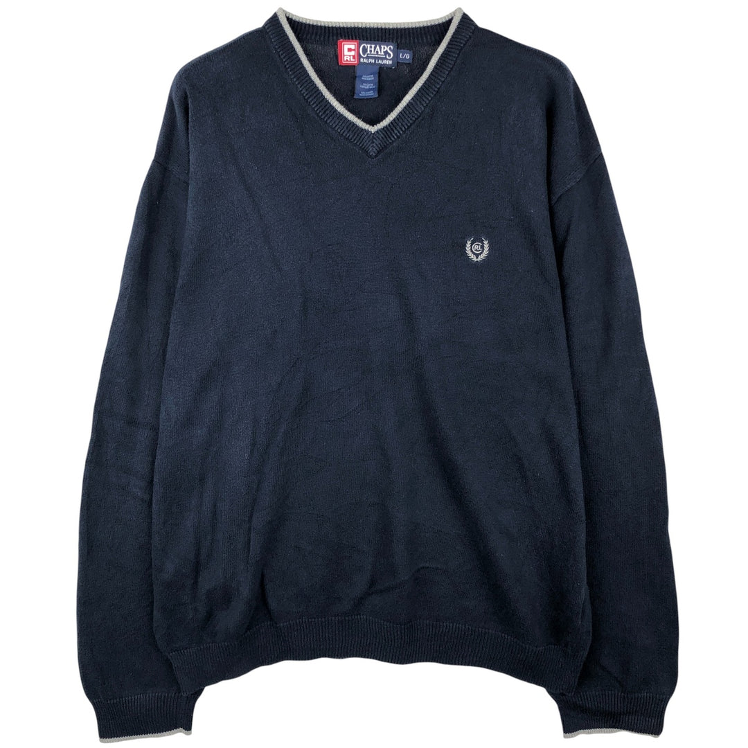 Ralph Lauren Chaps V-neck cotton knit sweater, size L, men's cotton navy blue type Vintage Second Hand