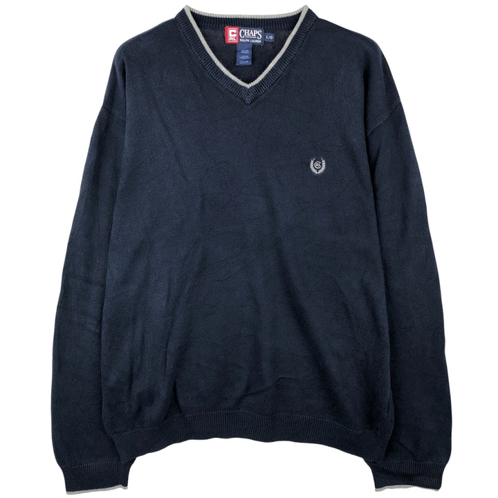 Ralph Lauren Chaps V-neck cotton knit sweater, size L, men's cotton navy blue type Vintage Second Hand