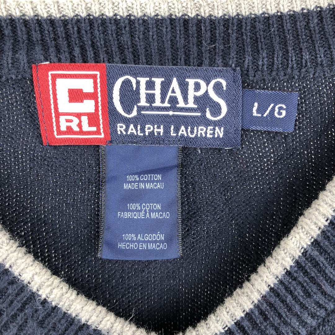 Ralph Lauren Chaps V-neck cotton knit sweater, size L, men's cotton navy blue type Vintage Second Hand