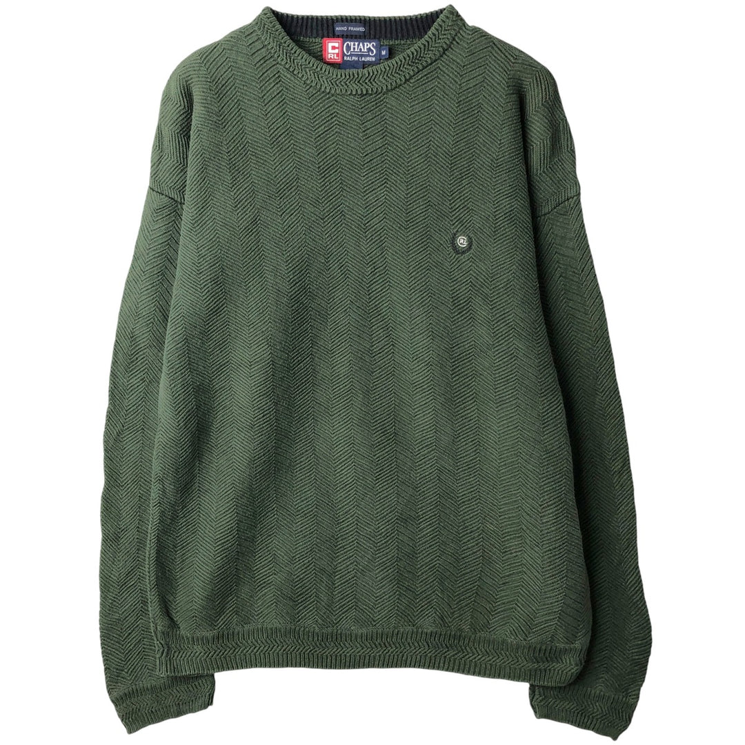 Ralph Lauren CHAPS herringbone cotton knit sweater, men's size M cotton Khaki type sage green Vintage Second Hand