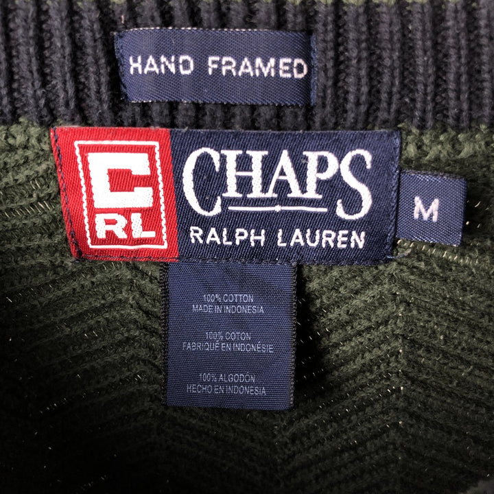 Ralph Lauren CHAPS herringbone cotton knit sweater, men's size M cotton Khaki type sage green Vintage Second Hand