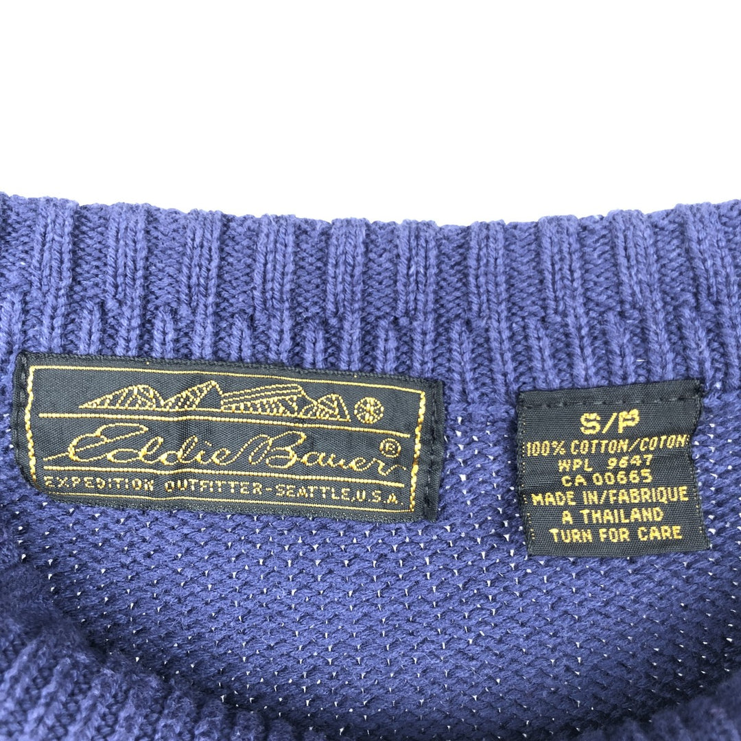 70s-80'S Eddie Bauer Black Tag Cotton Knit Sweater, Men's Size Small cotton navy blue type Vintage Second Hand