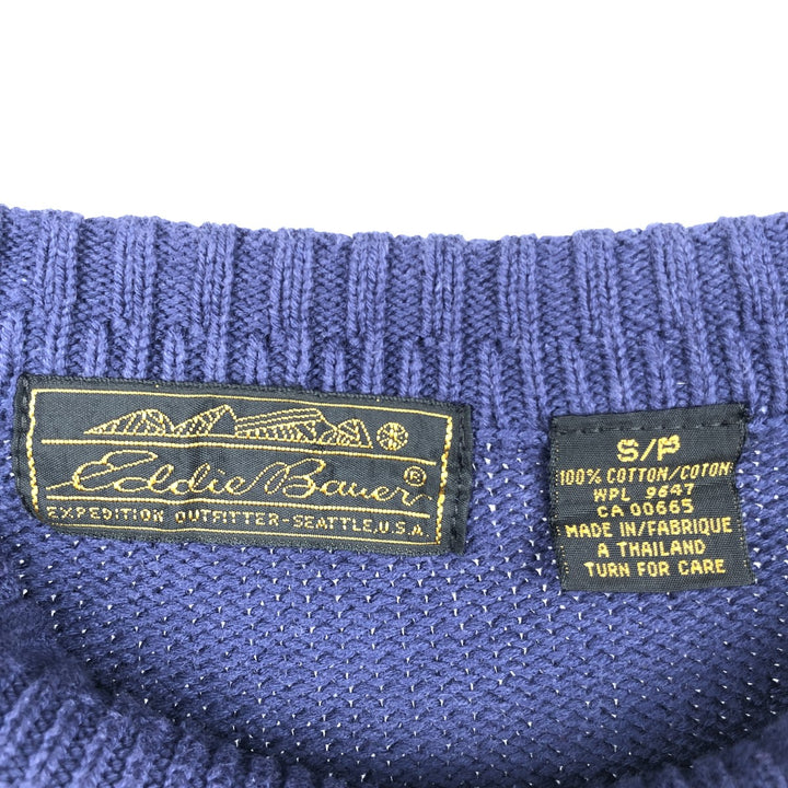 70s-80'S Eddie Bauer Black Tag Cotton Knit Sweater, Men's Size Small cotton navy blue type Vintage Second Hand