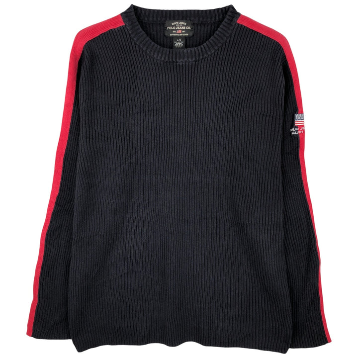 2000'S Ralph Lauren POLO JEANS COMPANY Stars and Stripes Ribbed Cotton Knit Sweater, Men's Size L cotton black type Vintage Second Hand