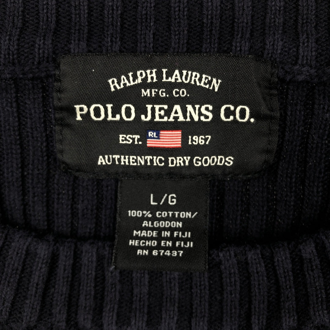 2000'S Ralph Lauren POLO JEANS COMPANY Stars and Stripes Ribbed Cotton Knit Sweater, Men's Size L cotton black type Vintage Second Hand