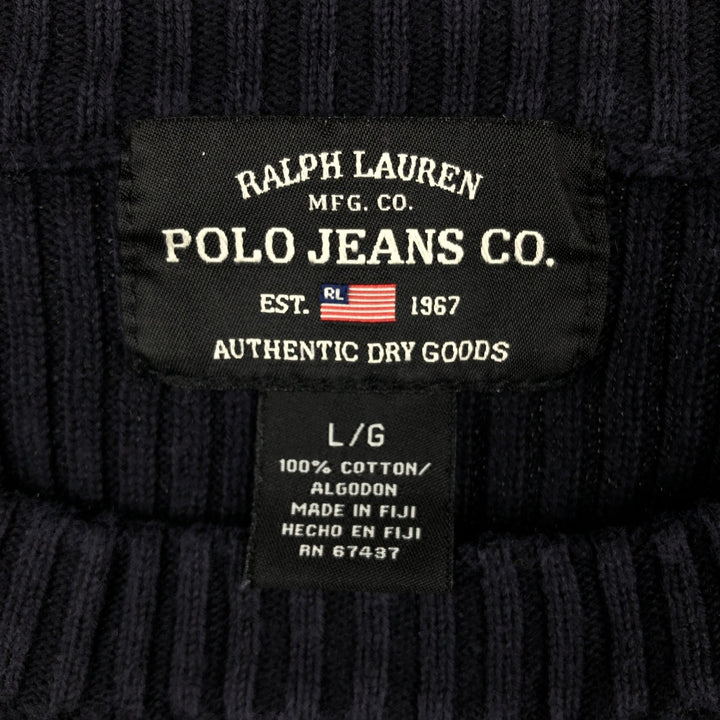 2000'S Ralph Lauren POLO JEANS COMPANY Stars and Stripes Ribbed Cotton Knit Sweater, Men's Size L cotton black type Vintage Second Hand