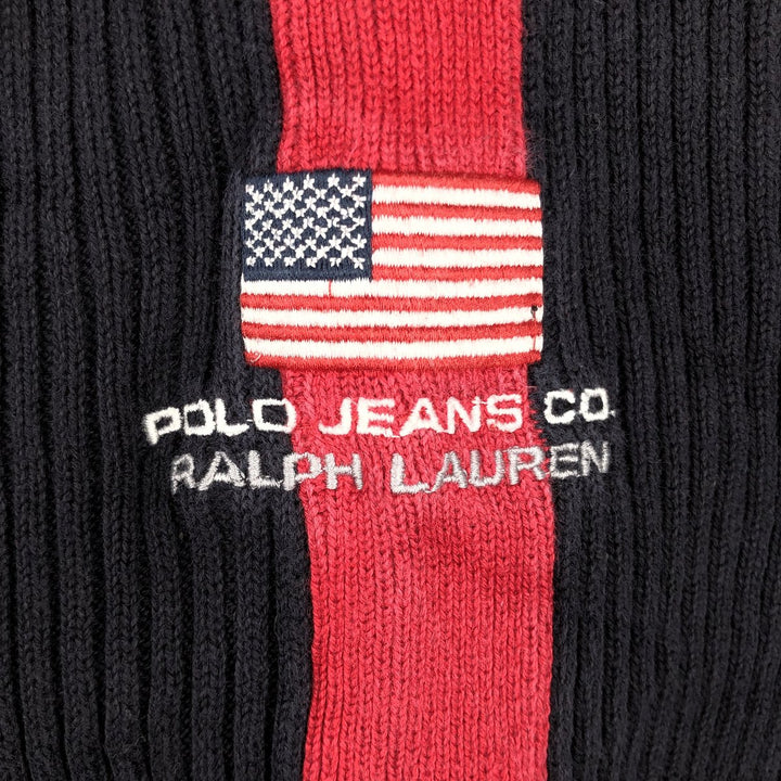 2000'S Ralph Lauren POLO JEANS COMPANY Stars and Stripes Ribbed Cotton Knit Sweater, Men's Size L cotton black type Vintage Second Hand